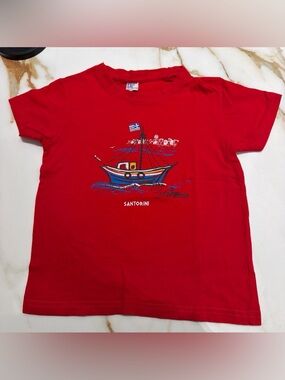 Kids' Red Santorini Boat Graphic Tee